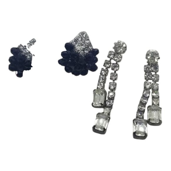 Earrings Two Pairs Stud Earrings Oval Crystal Black Rhinestone Earrings - Picture 1 of 10